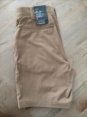 FLX Men’s Flat Front Performance Shorts — Tan